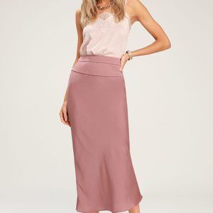 Free People Normani Dusty Mauve Satin Midi Skirt